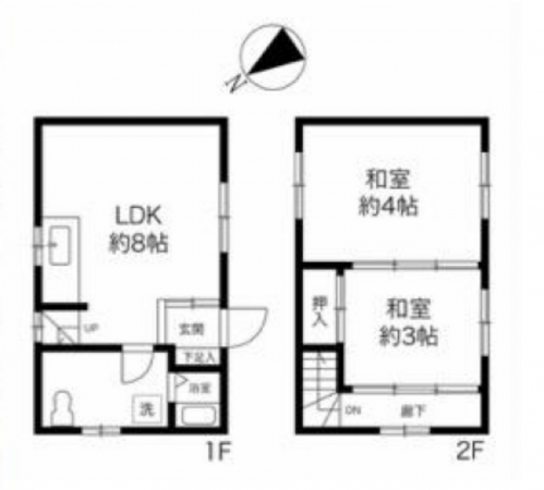 江東区亀戸、中古一戸建ての間取り画像です