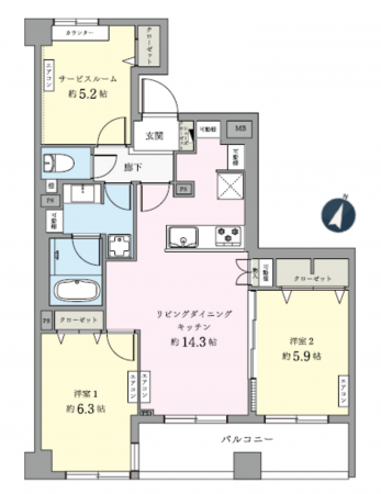 江東区大島、マンションの間取り画像です