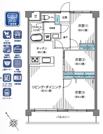 江東区古石場、マンションの間取り画像です