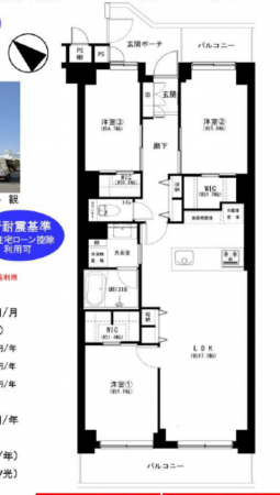 江東区越中島、マンションの間取り画像です