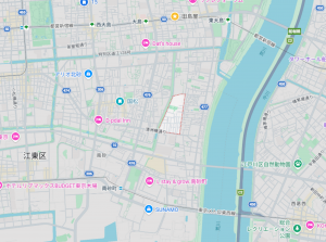 江東区東砂、中古一戸建ての地図画像です