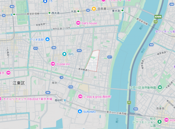 江東区東砂、中古一戸建ての地図画像です