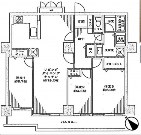 江東区南砂、マンションの間取り画像です