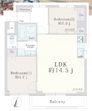 江東区大島、マンションの間取り画像です