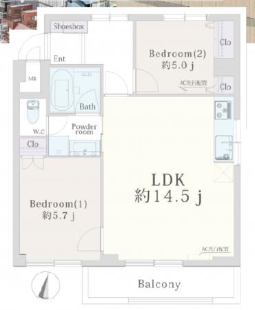 江東区大島、マンションの間取り画像です