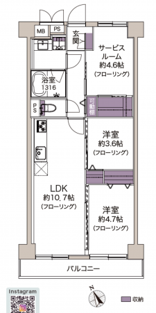 江東区門前仲町、マンションの間取り画像です