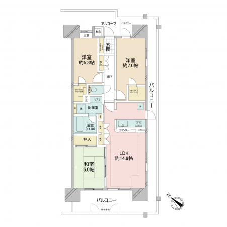 江東区枝川、マンションの間取り画像です