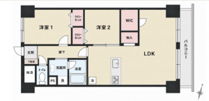 江東区亀戸、マンションの間取り画像です