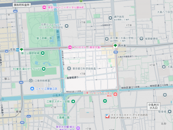 江東区大島、中古一戸建ての地図画像です