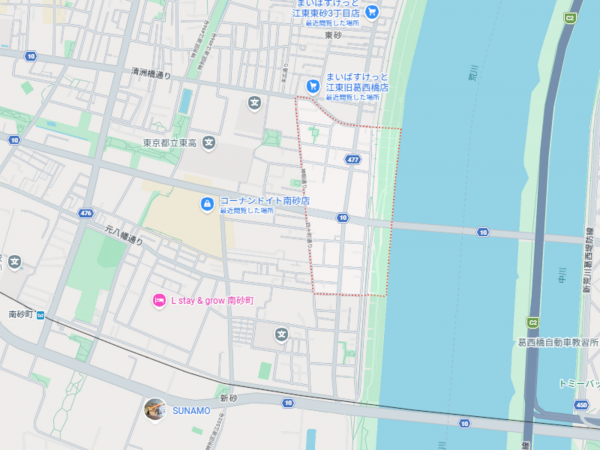 江東区東砂、中古一戸建ての地図画像です