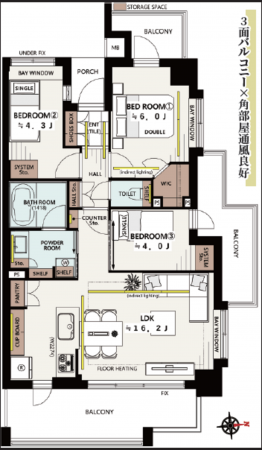江東区冬木、マンションの間取り画像です
