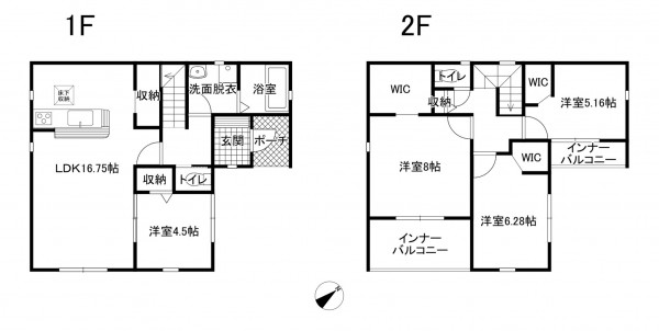 鈴鹿市稲生塩屋、新築一戸建ての間取り画像です