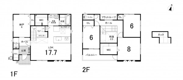 鈴鹿市稲生塩屋、新築一戸建ての間取り画像です