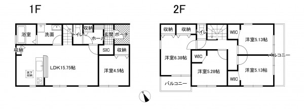 鈴鹿市南玉垣町、新築一戸建ての間取り画像です