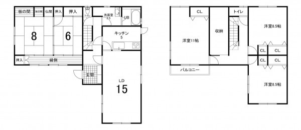 鈴鹿市南玉垣町、中古一戸建ての間取り画像です