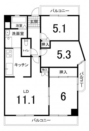 鈴鹿市東旭が丘、マンションの間取り画像です