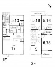 鈴鹿市野町西、新築一戸建ての間取り画像です