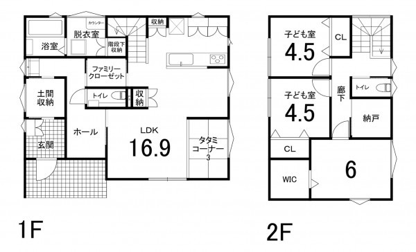 鈴鹿市稲生塩屋、新築一戸建ての間取り画像です