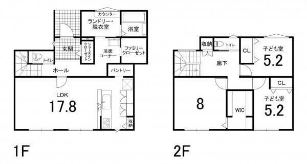 鈴鹿市稲生塩屋、新築一戸建ての間取り画像です