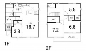 鈴鹿市東玉垣町、新築一戸建ての間取り画像です