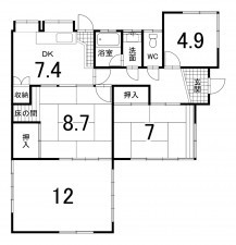 鈴鹿市北堀江、中古一戸建ての間取り画像です