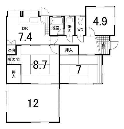 鈴鹿市北堀江、中古一戸建ての間取り画像です