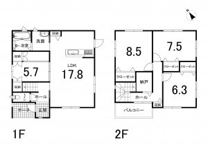 鈴鹿市南玉垣町、中古一戸建ての間取り画像です