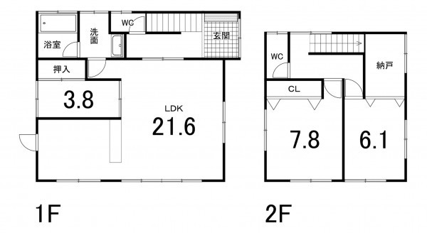 鈴鹿市平野町、中古一戸建ての間取り画像です