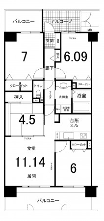 鈴鹿市石垣、マンションの間取り画像です
