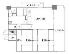 宇部市東新川町、マンションの間取り画像です