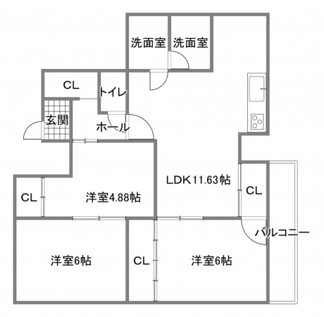 宇部市寿町、マンションの間取り画像です
