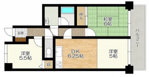 宇部市錦町、マンションの間取り画像です