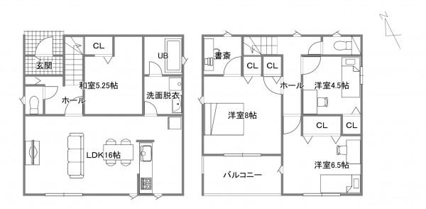 宇部市大字際波、新築一戸建ての間取り画像です