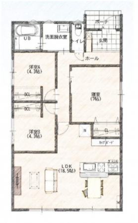 宇部市松山町、新築一戸建ての間取り画像です
