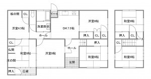 宇部市大字西岐波、中古一戸建ての間取り画像です
