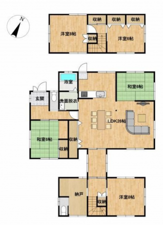 山陽小野田市共和台、中古一戸建ての間取り画像です