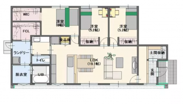 山口市阿知須、新築一戸建ての間取り画像です
