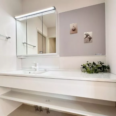 山口市阿知須、新築一戸建ての洗面画像です