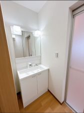 山陽小野田市柿の木坂、中古一戸建ての洗面画像です