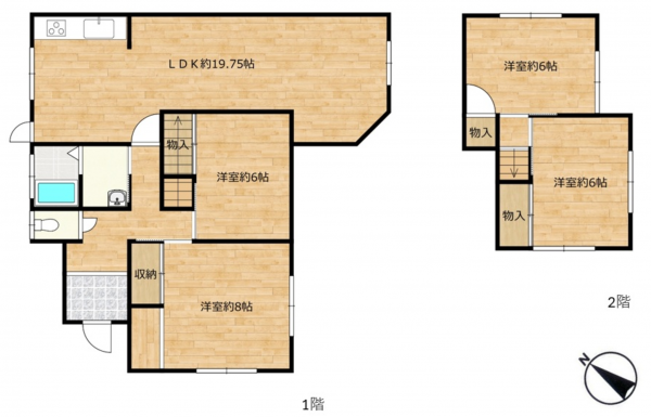 宇部市大字西岐波、中古一戸建ての間取り画像です