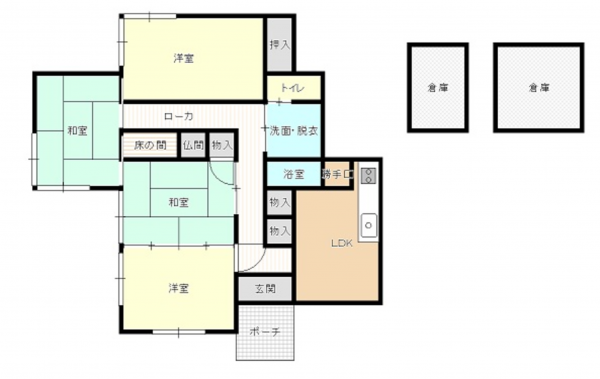 宇部市大字東須恵、中古一戸建ての間取り画像です
