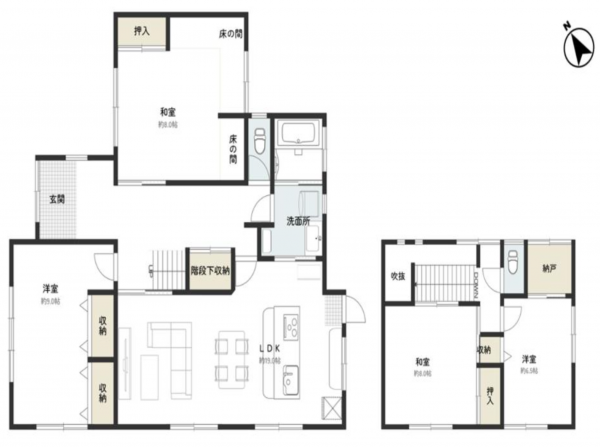 宇部市大字西岐波、中古一戸建ての間取り画像です