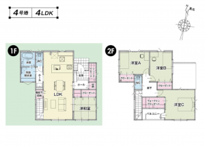 宇部市厚南北、新築一戸建ての間取り画像です