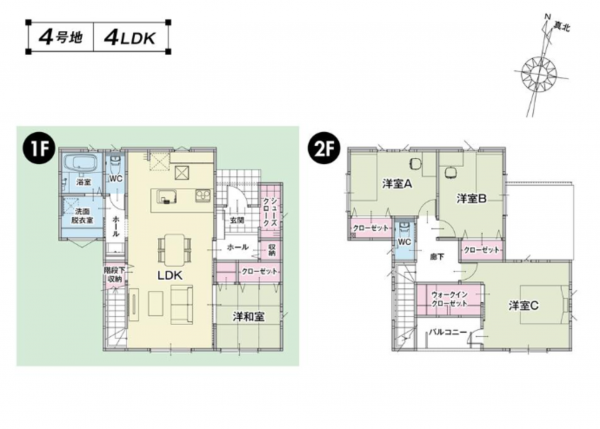 宇部市厚南北、新築一戸建ての間取り画像です