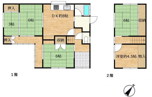 宇部市大字西岐波、中古一戸建ての間取り画像です