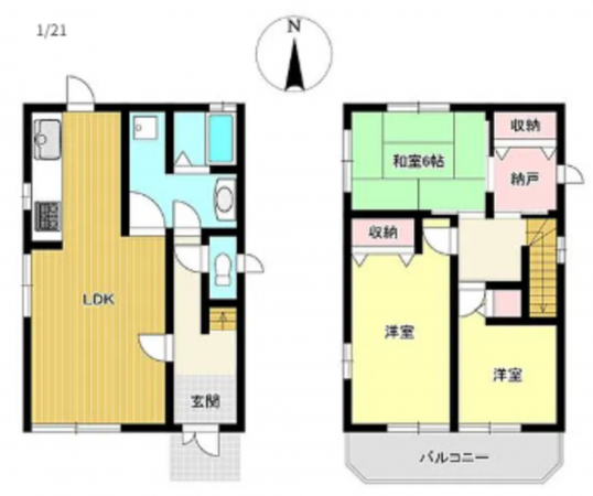 宇部市笹山町、中古一戸建ての間取り画像です