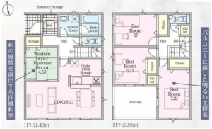 宇部市松崎町、新築一戸建ての間取り画像です