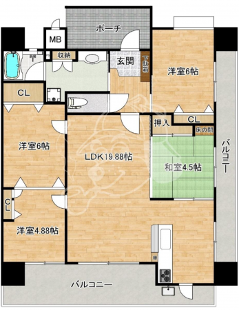 宇部市朝日町、マンションの間取り画像です