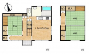 宇部市開、中古一戸建ての間取り画像です