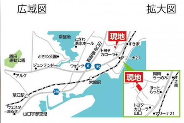 宇部市大字西岐波、土地の地図画像です